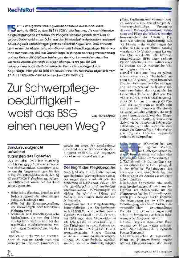 Vorschauseite 1: Zur Schwerpflegebedürftigkeit - weist das BSG einen neuen Weg?