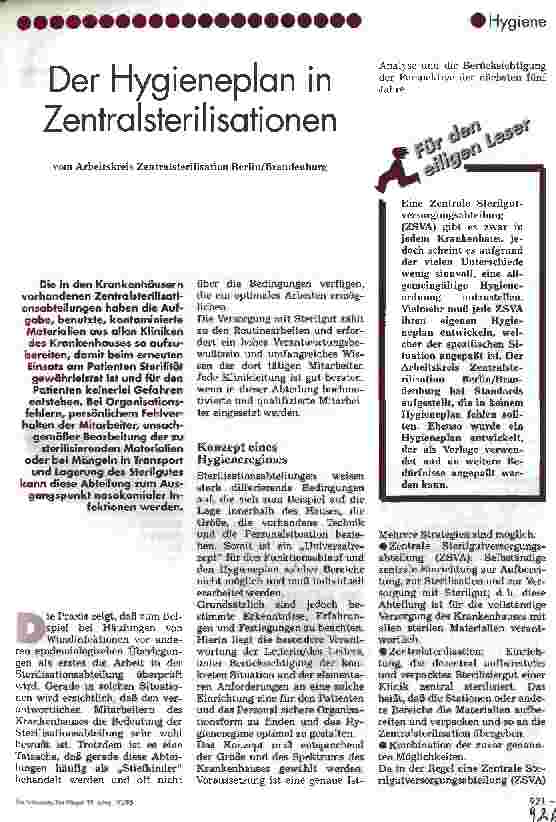 Vorschauseite 1: Der Hygieneplan in Zentralsterilisationen
