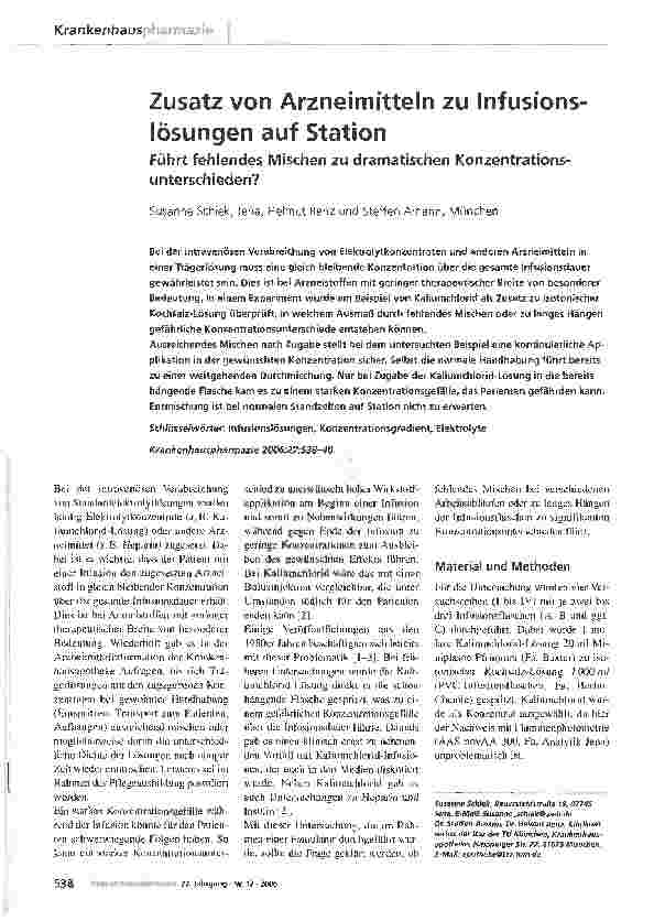 Vorschauseite 1: Zusatz von Arzneimitteln zu Infusions lösungen auf Station