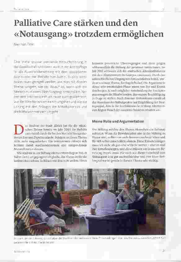 Vorschauseite 1: Palliative Care stärken und den «Notausgang» trotzdem ermöglichen