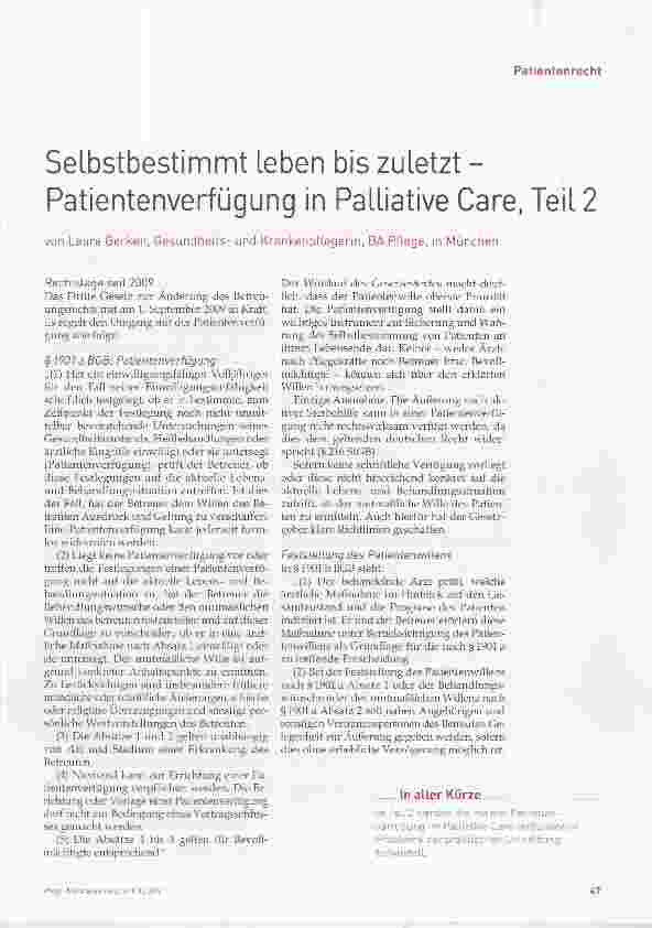 Vorschauseite 1: Selbstbestimnnt leben bis zuletzt - Patientenverfügung in Palliative Care, Teil 2