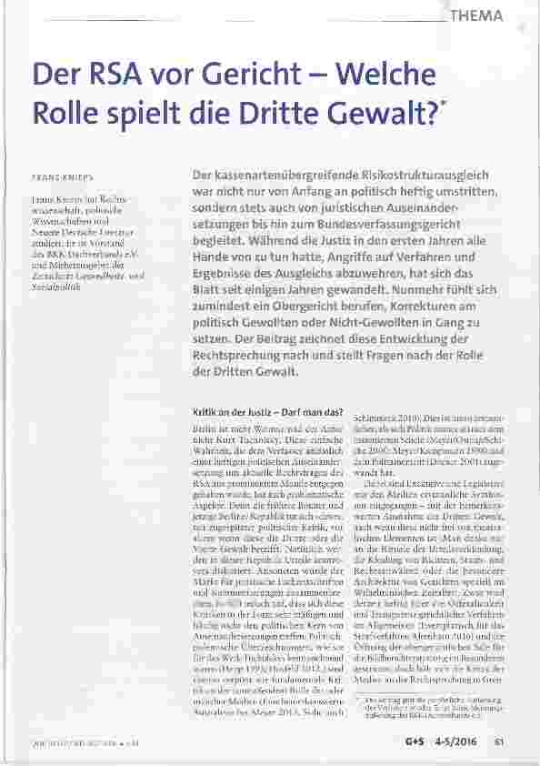 Vorschauseite 1: Der RSA vor Gericht Welche Rolle spielt die Dritte Gewalt?