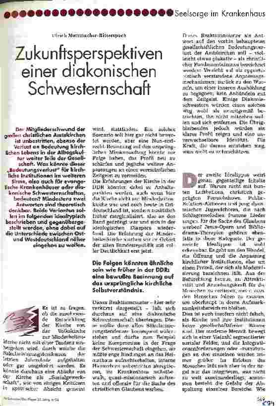 Vorschauseite 1: Zukunftsperspektiven einer diakonischen Schwesternschaft