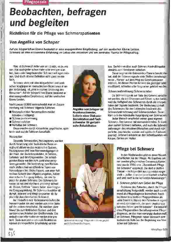 Vorschauseite 1: Beobachten, befragen und begleiten Richtlinien für die Pflege von Schmerzpatienten