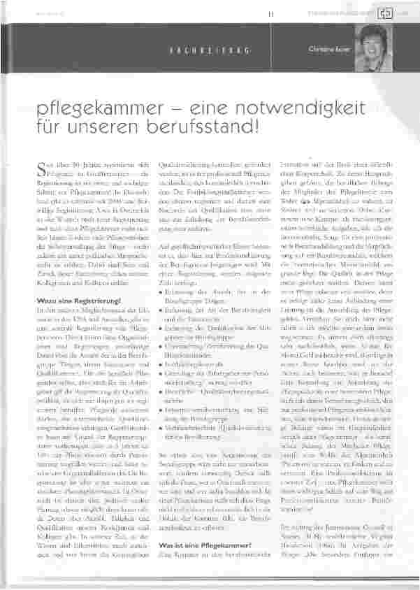 Vorschauseite 1: Pflegekammer - eine Notwendigkeit für unseren Berufsstand!