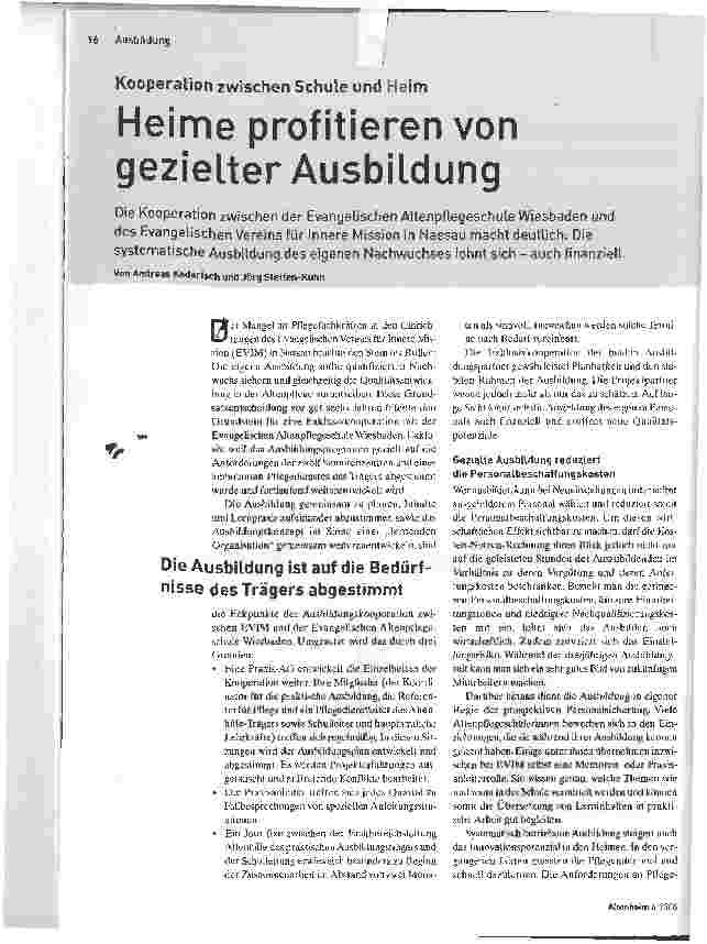 Vorschauseite 1: Heime profitieren von gezielter Ausbildung