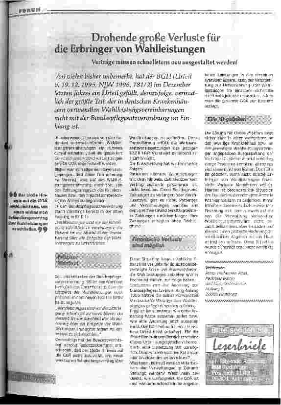 Vorschauseite 1: Drohende große Verluste für die Erbringer von Wahlleistungen