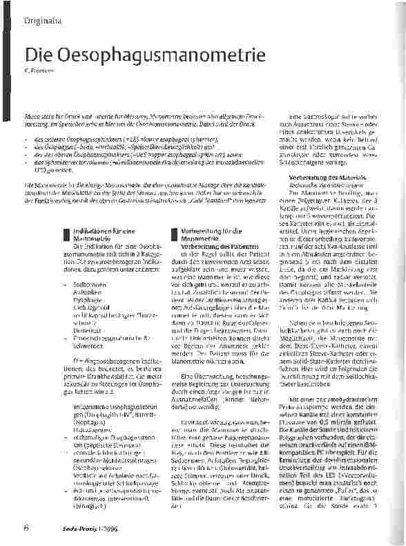 Vorschauseite 1: Die Oesophagusmanometrie