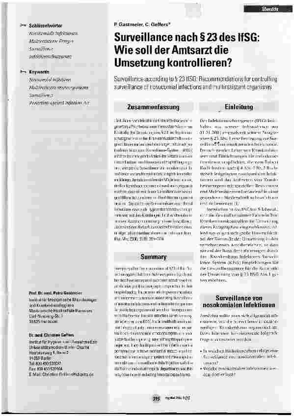 Vorschauseite 1: Surveillance nach § 23 des IfSG: Wie soll der Amtsarzt die Umsetzung kontrollieren?