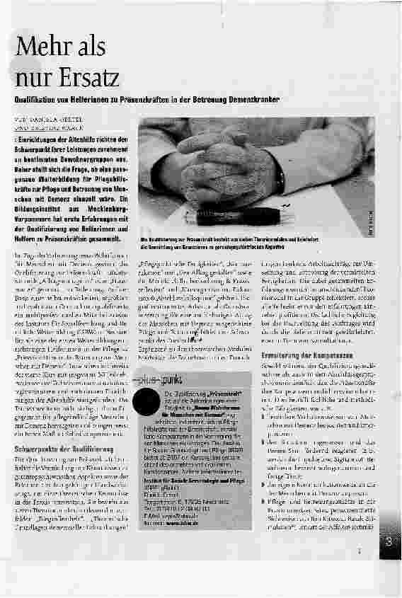 Vorschauseite 1: Mehr als nur ErsatzQualifikation von Helferinnen zu Präsenzkräften in der Betreuung Demenzkranker