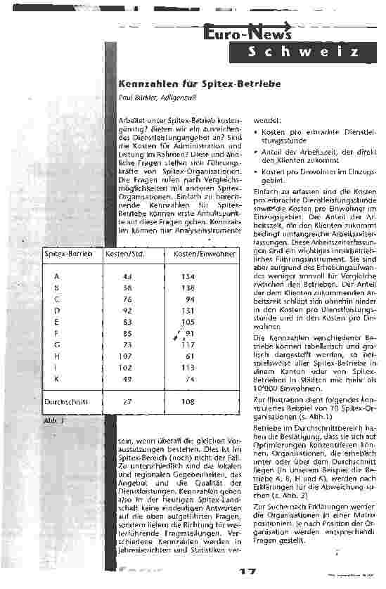 Vorschauseite 1: Kennzahlen für Spitex-Betriebe