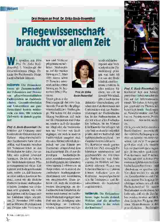 Vorschauseite 1: Pflegewissenschaft braucht vor allem Zeit Drei Fragen an Prof. Dr. Erika Bock-Rosenthal