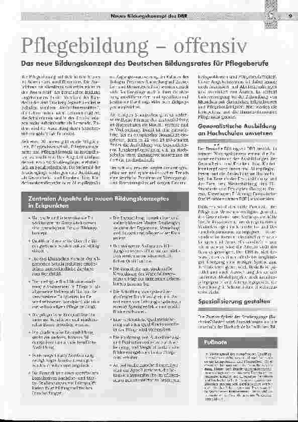 Vorschauseite 1: Pflegebildung - offensivDas neue Biidungskonzept des Deutschen Bildungsrates für Pflegeberufe