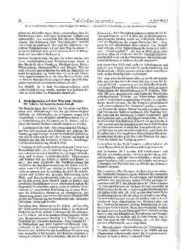 Vorschauseite 3: Das »Budget für Arbeit« wesentlicher Baustein für die Weiterentwicklung der Teilhabe am Arbeitsleben für Menschen mit einer Behinderung