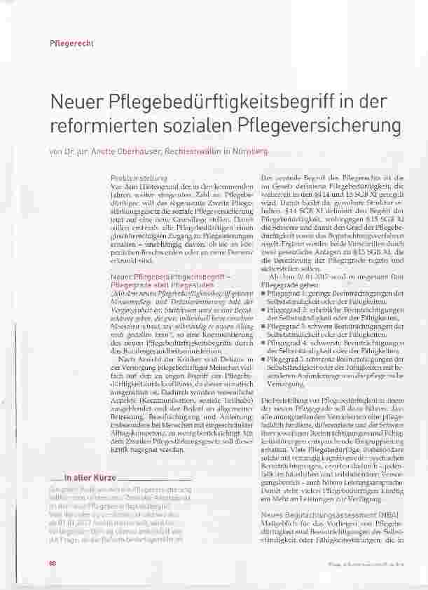 Vorschauseite 1: Neuer Pflegebedürftigkeitsbegriff in der reformierten sozialen Pflegeversicherung