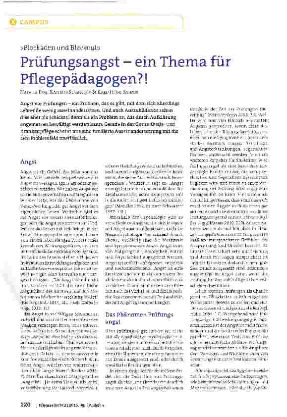 Vorschauseite 1: Blockaden und Blackouts Prüfungsangst - ein Thema für Pflegepädagogen? !