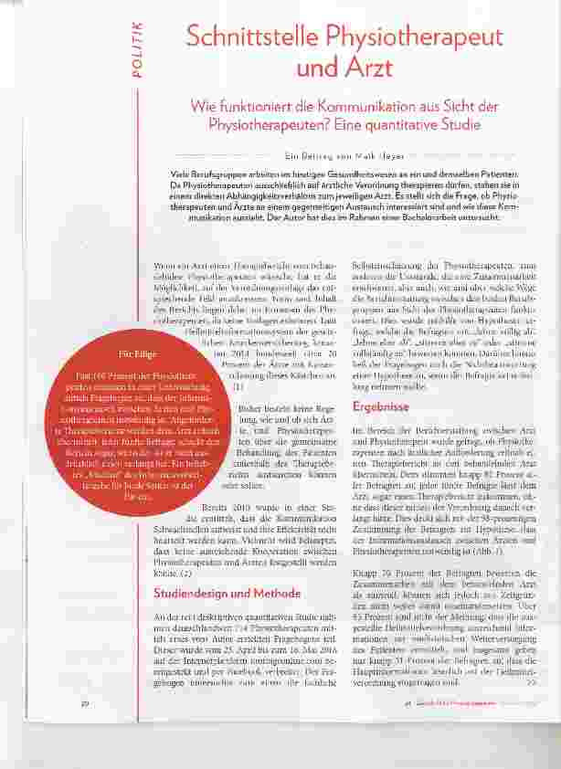 Vorschauseite 1: Schnittstelle Physiotherapeut und Arzt Wie funktioniert die Kommunikation aus Sicht derPhysiotherapeuten? Eine quantitative Studie