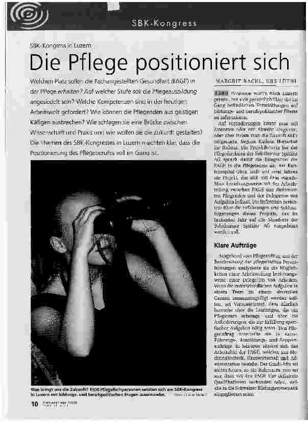 Vorschauseite 1: SBK-Kongress in Luzern Die Pflege positioniert sich