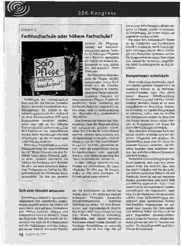 Vorschauseite 3: SBK-Kongress in Luzern Die Pflege positioniert sich