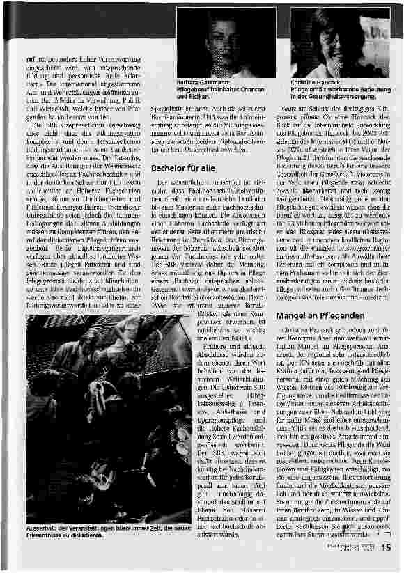 Vorschauseite 6: SBK-Kongress in Luzern Die Pflege positioniert sich