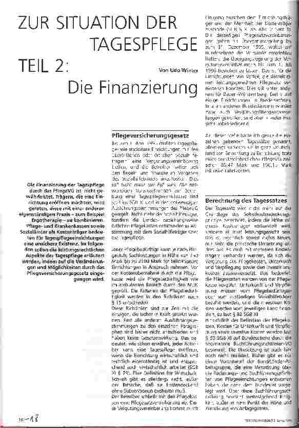 Vorschauseite 1: Zur Situation der Tagespflege Teil 2: Die Finanzierung