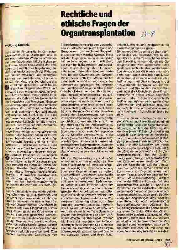 Vorschauseite 1: Rechtliche und ethische Fragen der Organtransplantation