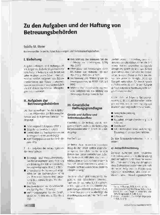 Vorschauseite 1: Zu den Aufgaben und der Haftung von Betreuungsbehörden