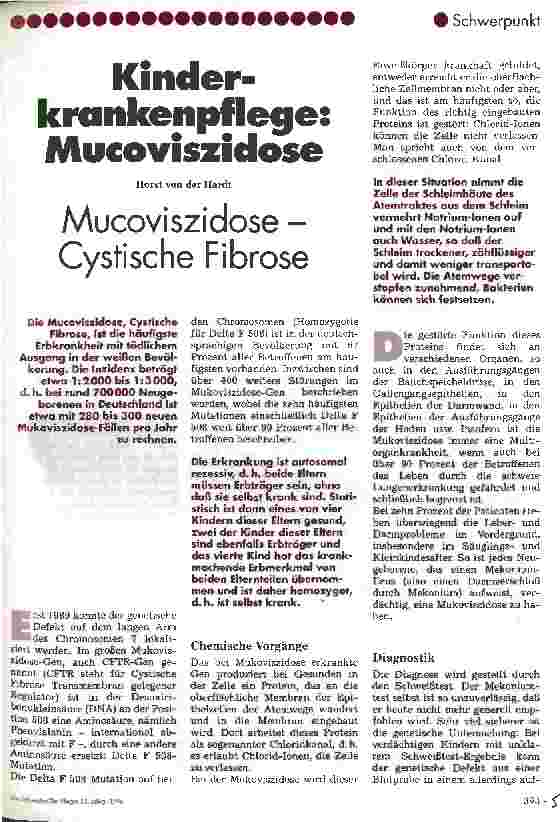 Vorschauseite 1: Kinderkrankenpflege: Mucoviszidose Mucoviszidose - Cystische Fibrose