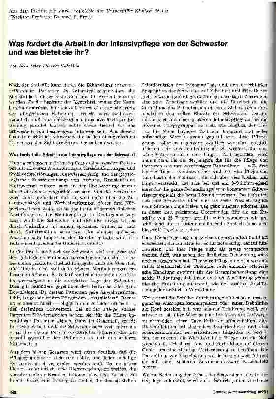 Vorschauseite 2: Was fordert die Arbeit in der Intensivpflege von der Schwester und was bietet sie ihr?