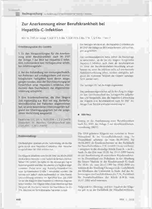 Vorschauseite 1: Zur Anerkennung einer Berufskrankheit bei Hepatitis-C-Infektion