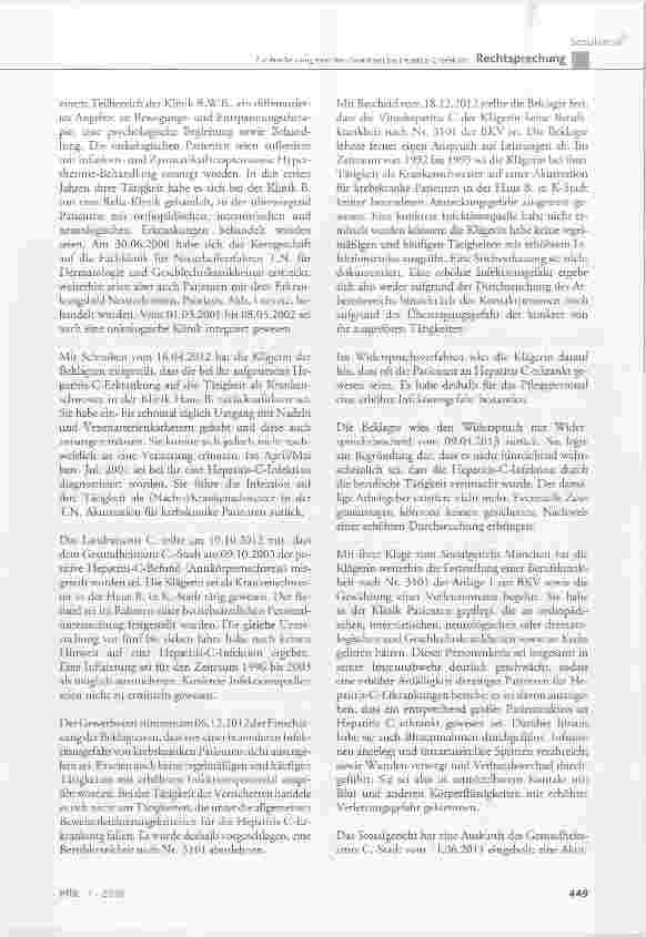 Vorschauseite 2: Zur Anerkennung einer Berufskrankheit bei Hepatitis-C-Infektion