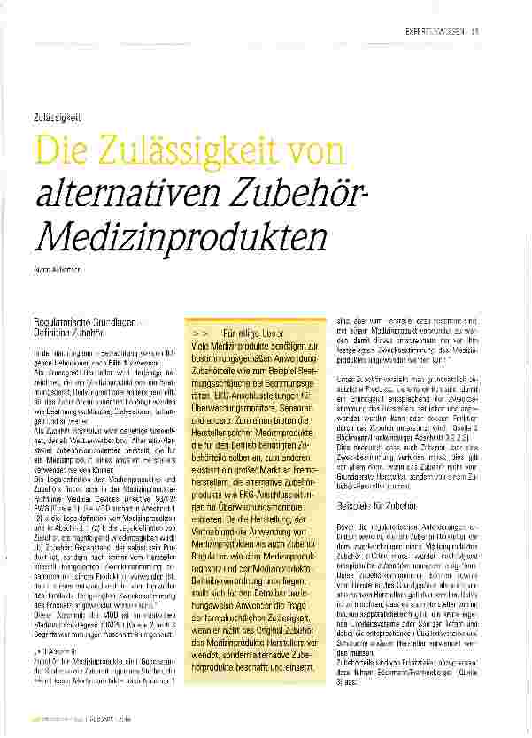 Vorschauseite 1: Die Zuverlässigkeit von alternativen Zubehör-Medizinprodukten