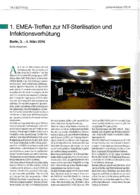 Vorschauseite 1: 1. EMEA-Treffen zur NT-Sterilisation und InfektionsverhütungBerlin, 3.-4. März 2016