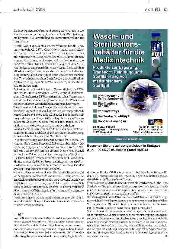 Vorschauseite 6: 1. EMEA-Treffen zur NT-Sterilisation und InfektionsverhütungBerlin, 3.-4. März 2016