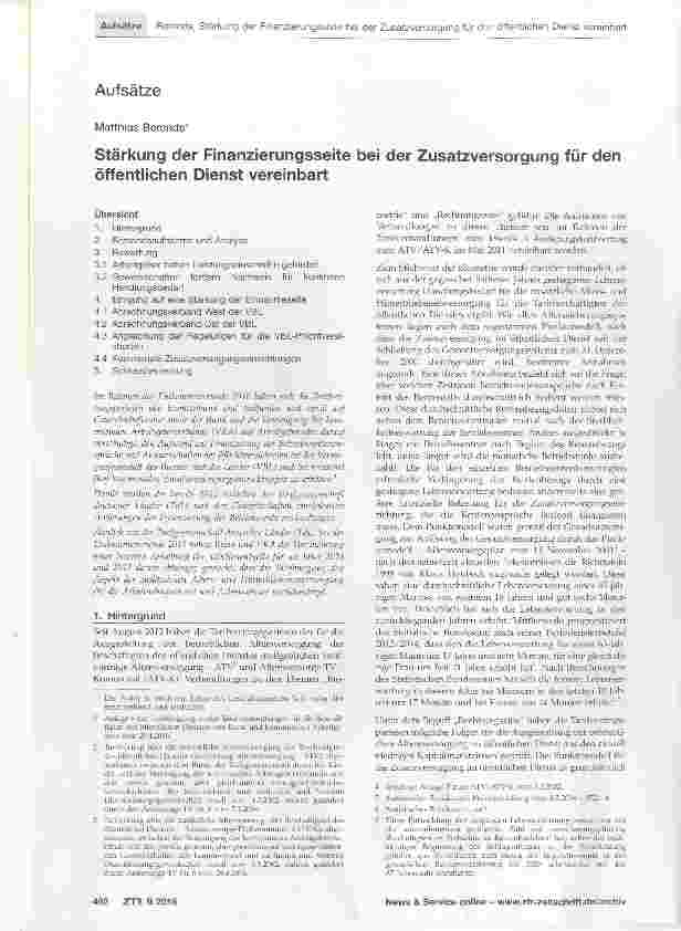 Vorschauseite 1: Stärkung der Finanzierungsseite bei der Zusatzversorgung für den öffentlichen Dienst vereinbart