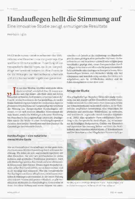 Vorschauseite 1: Handauflegen hellt die Stimmung auf Eine innovative Studie zeitigt ermutigende Resultate