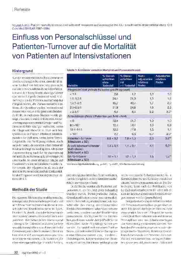 Vorschauseite 1: Einfluss von Personalschiüssel und Patienten-Turnover auf die Mortalität von Patienten auf Intensivstationen