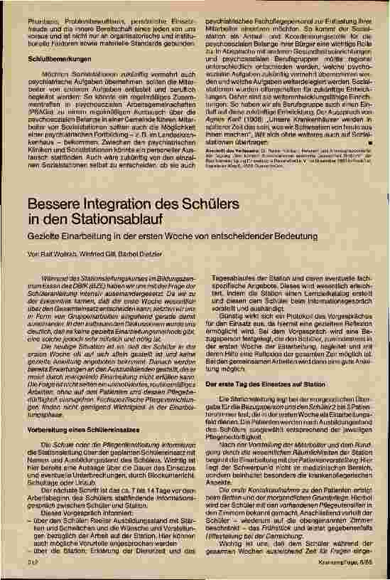 Vorschauseite 1: Bessere Integration des Schülers in den Stationsablauf Gezielte Einarbeitung in der ersten Woche von entscheidender Bedeutung