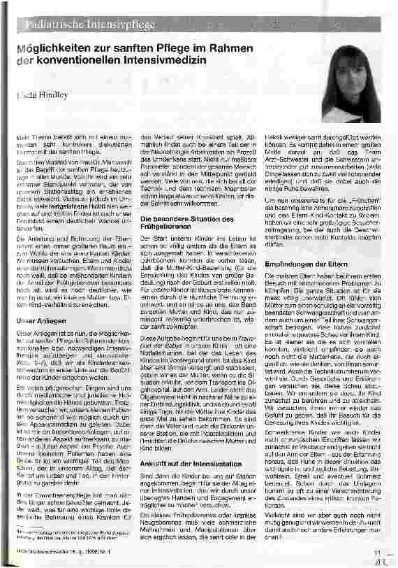 Vorschauseite 1: Möglichkeiten zur sanften Pflege im Rahmen der konventionellen Intensivmedizin