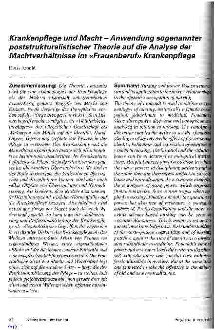 Vorschauseite 1: Krankenpflege und Macht - Anwendung sogenannter poststrukturalistischer Theorie auf die Analyse der Machtverhältnisse im Frauenberuf Krankenpflege