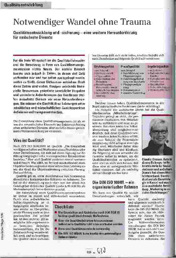 Vorschauseite 1: Notwendiger Wandel ohne Trauma - Qualitätsentwicklung und -sicherung - eine weitere Herausforderung für ambulante Dienste