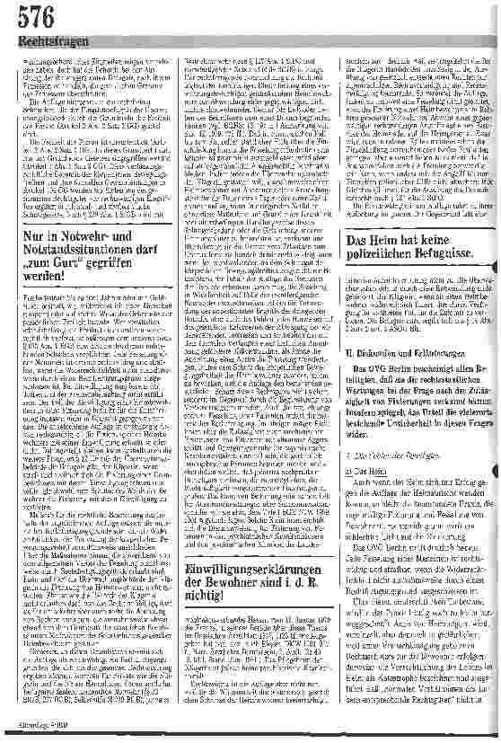 Vorschauseite 2: Fixierung und Heimaufsicht / Urteil des OVG Berlin vom 30.01.1985