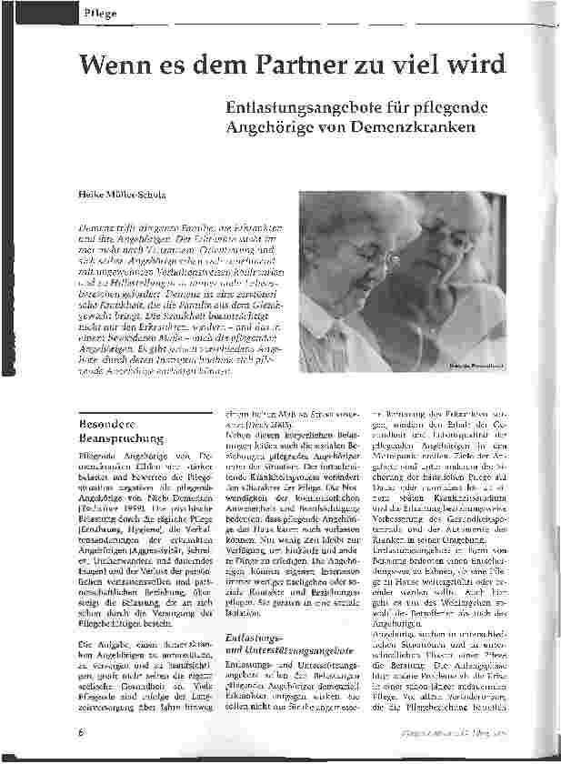 Vorschauseite 1: Wenn es dem Partner zu viel wird - Entlastungsangebote für pflegende Angehörige von Demenzkranken