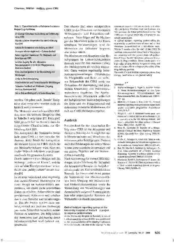 Vorschauseite 5: Critical Incident Reporting System (CIRS) am Universitätsklinikum Rostock mit Beteiligung der Zentralapotheke - Projekt zur Steigerung der Patientensicherheit