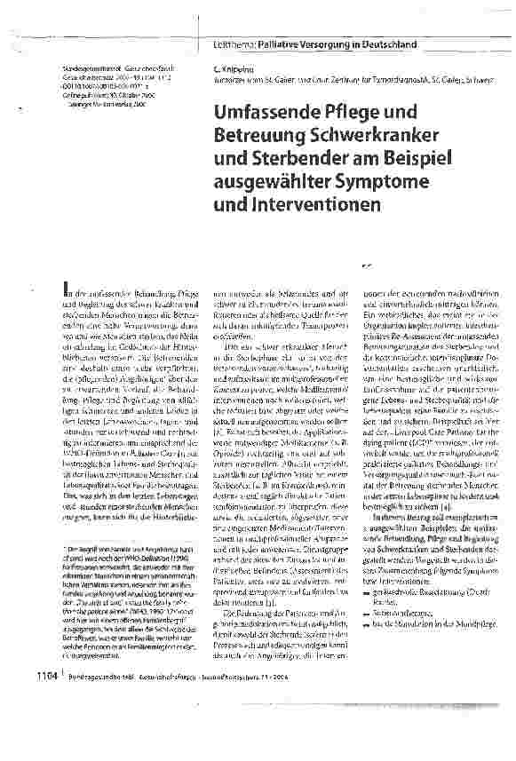 Vorschauseite 1: Umfassende Pflege und Betreuung Schwerkranker und Sterbender am Beispiel ausgewählter Symptome und Interventionen
