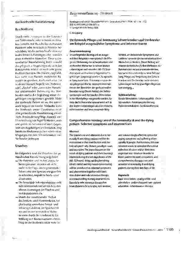 Vorschauseite 2: Umfassende Pflege und Betreuung Schwerkranker und Sterbender am Beispiel ausgewählter Symptome und Interventionen