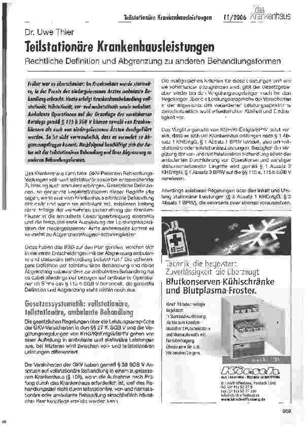 Vorschauseite 1: Teilstationäre Krankenhausleistungen - Rechtliche Definition und Abgrenzung zu anderen Behandlungsformen