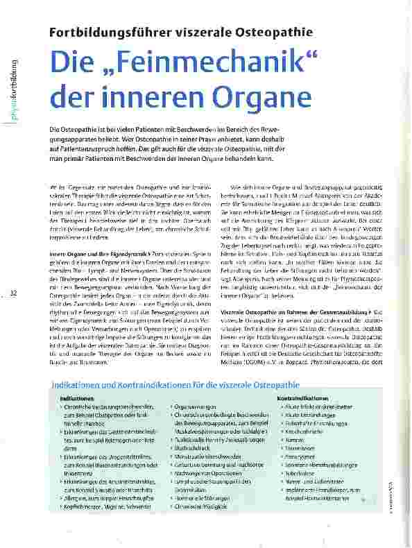 Vorschauseite 1: Fortbildungsführer viszerale Osteopathie Die Feinmechanik der inneren Organe