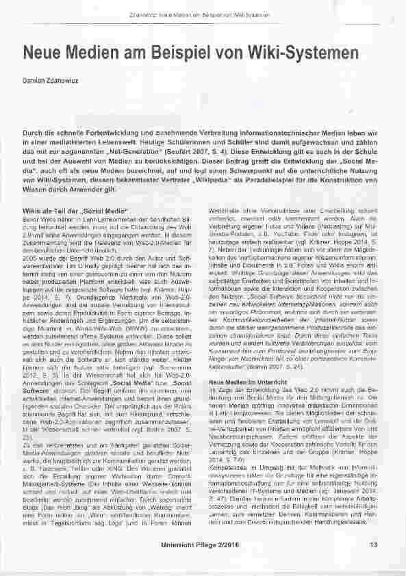 Vorschauseite 1: Neue Medien am Beispiel von Wiki-Systemen