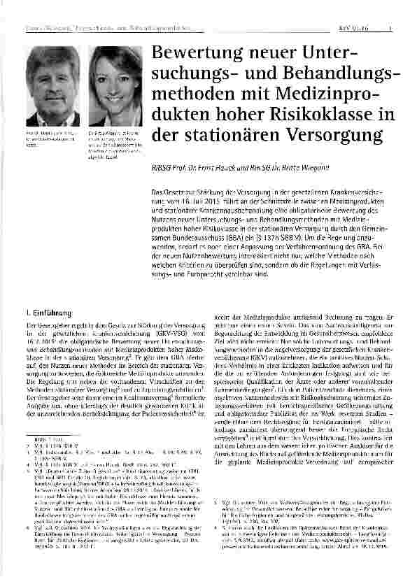 Vorschauseite 1: Bewertung neuer Untersuchungsund Behandlungsmethoden mit Medizinprodukten hoher Risikoklasse in der stationären Versorgung